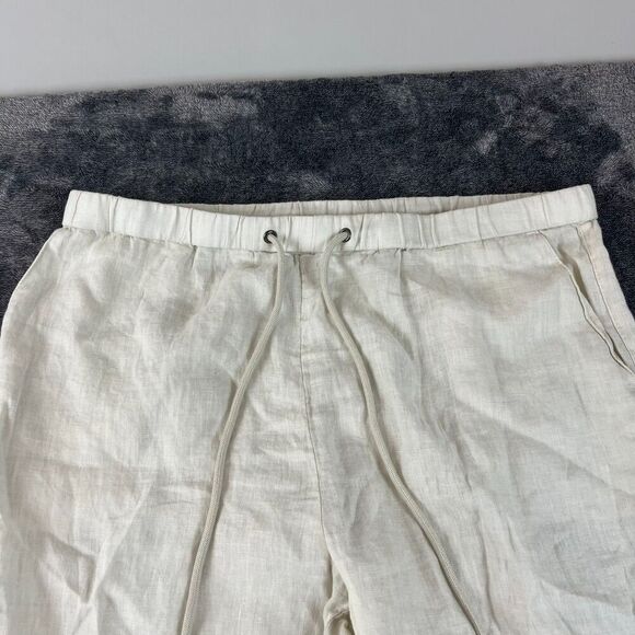 James Perse 100% Linen Cream Pull On Pants Drawstring Wide Leg Women's 4 NWT - Picture 2 of 13